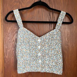 NWOT Abercrombie Smocked Cropped Corset Cami,  Green Motif, S